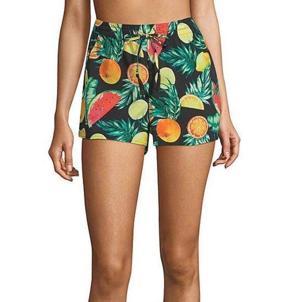 Womens City Streets Woven Shorts Black Fruit Punch Swim Cover Up Shorts - Sz L